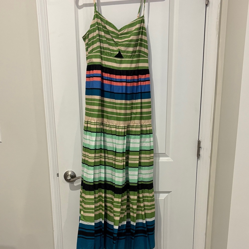 Striped Maxi Dress with Green and Blue